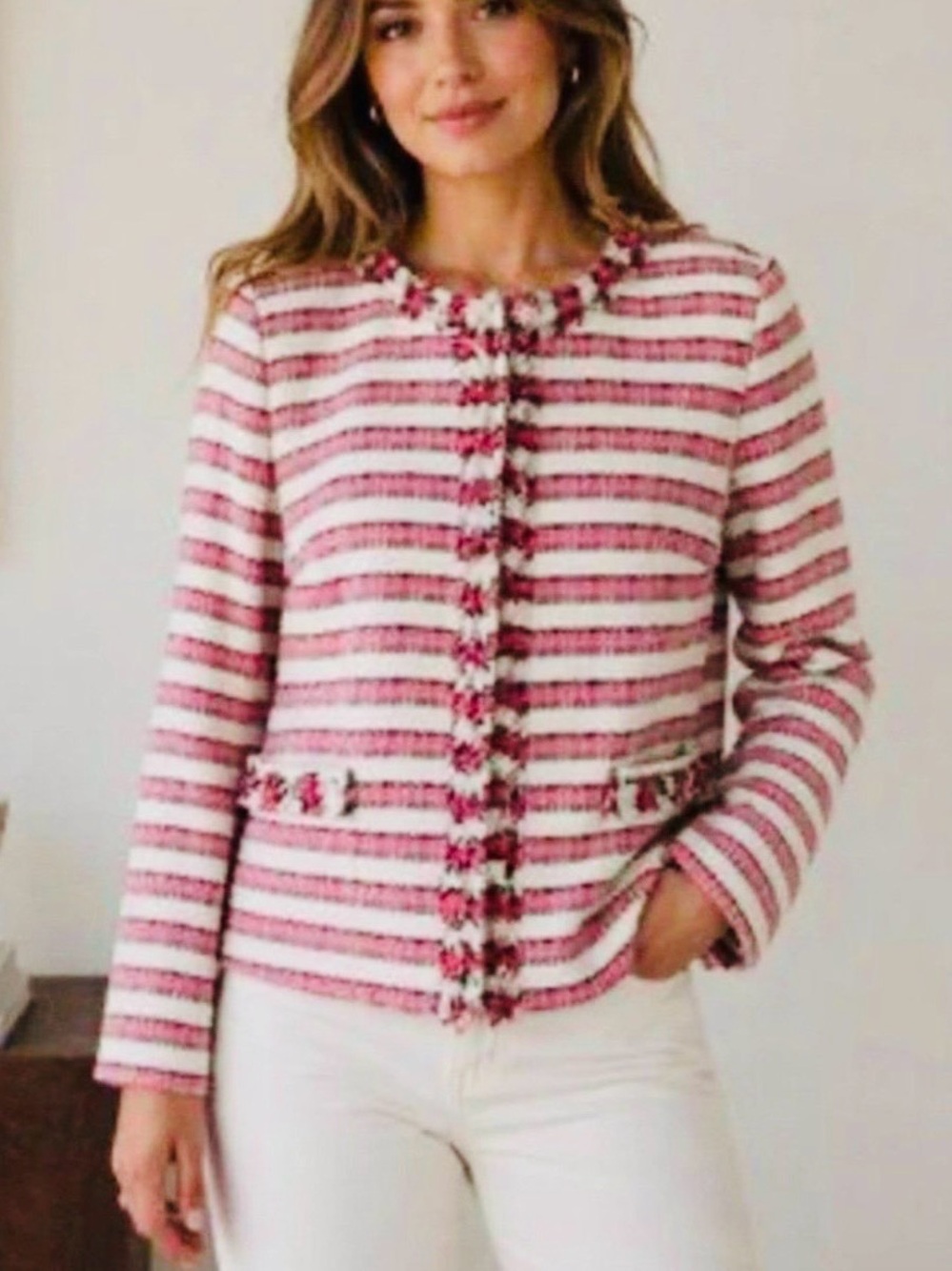 Talbots Tweed Lady Jacket, Pink & White - Women's 6P